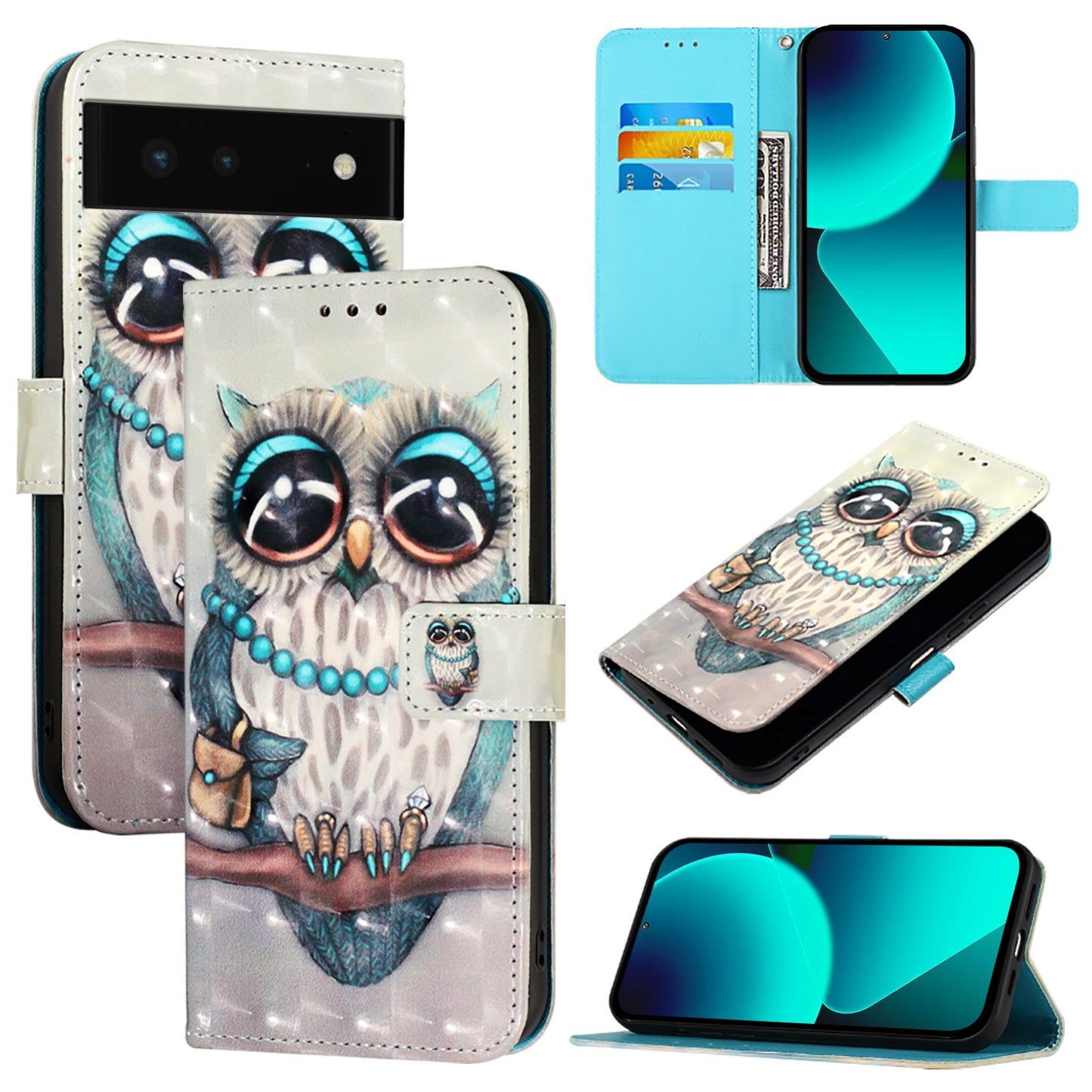 Google Pixel 6 Leather Flip Phone Case with 3D Painted Design, Card Holder, Wallet & Stand Function - Durable Protection & Easy Access