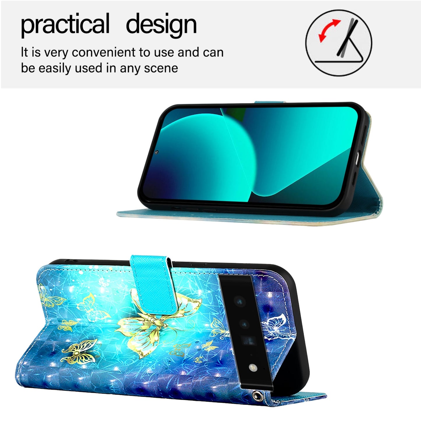 Google Pixel 6 Pro Leather Flip Phone Case with 3D Painted Design, Card Holder, Wallet & Stand Function - Durable Protection & Easy Access