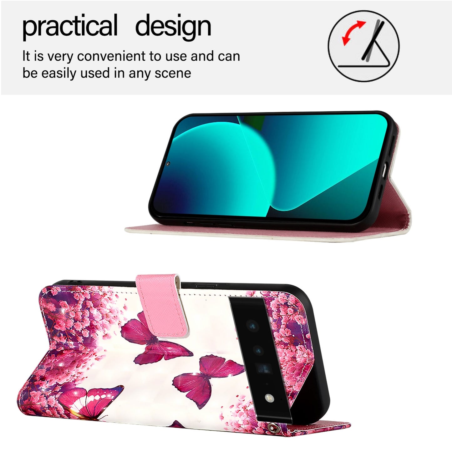 Google Pixel 6 Pro Leather Flip Phone Case with 3D Painted Design, Card Holder, Wallet & Stand Function - Durable Protection & Easy Access