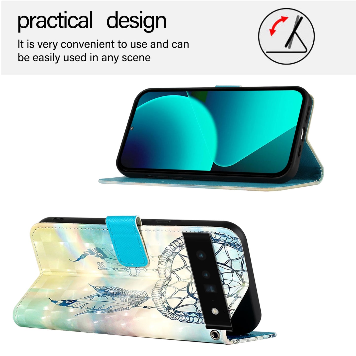 Google Pixel 6 Pro Leather Flip Phone Case with 3D Painted Design, Card Holder, Wallet & Stand Function - Durable Protection & Easy Access