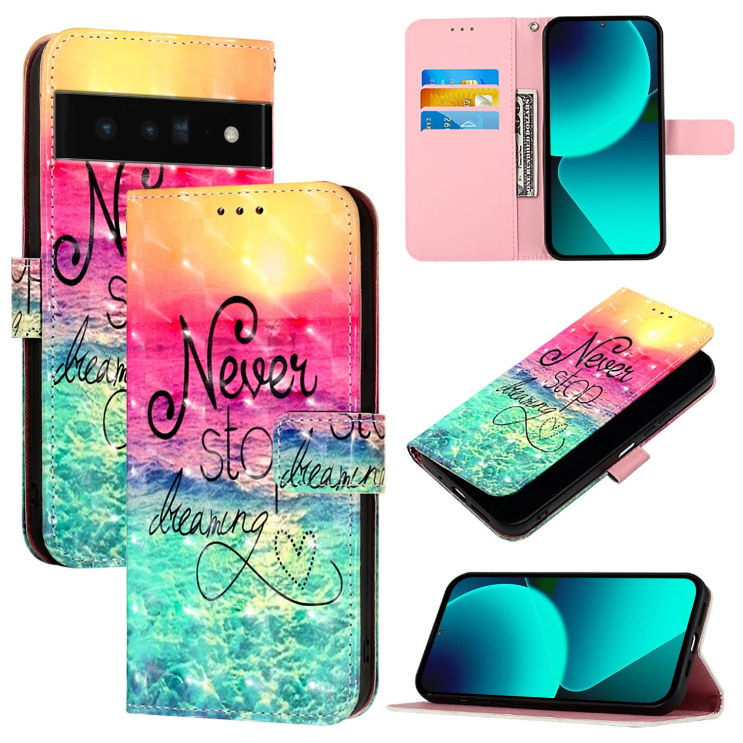 Google Pixel 6 Pro Leather Flip Phone Case with 3D Painted Design, Card Holder, Wallet & Stand Function - Durable Protection & Easy Access