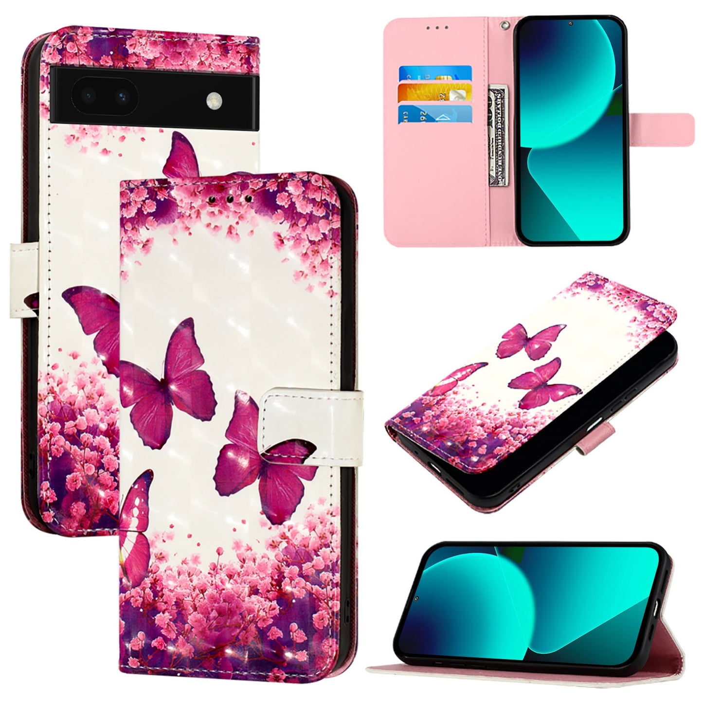 Google Pixel 6a Leather Flip Phone Case with 3D Painted Design, Card Holder, Wallet & Stand Function - Durable Protection & Easy Access