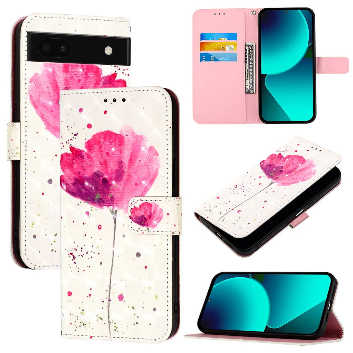 Google Pixel 6a Leather Flip Phone Case with 3D Painted Design, Card Holder, Wallet & Stand Function - Durable Protection & Easy Access