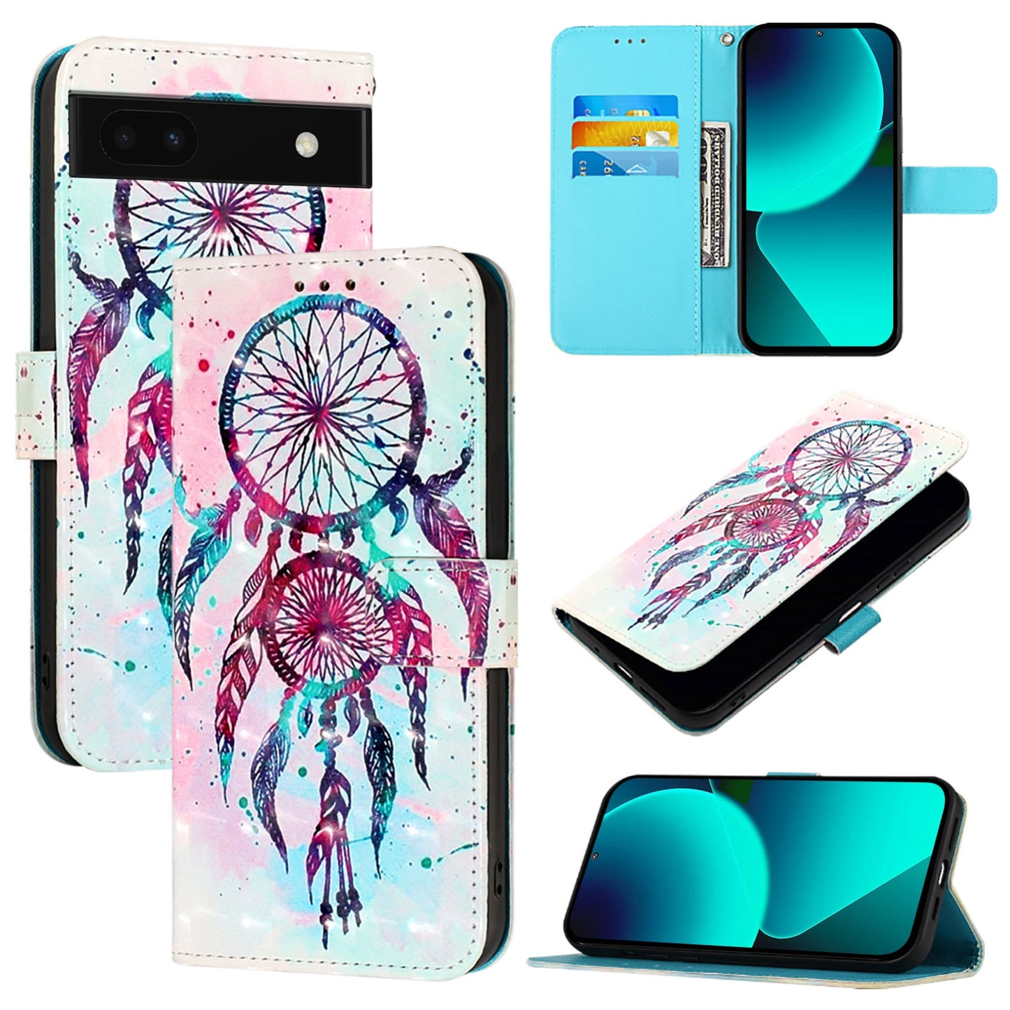 Google Pixel 6a Leather Flip Phone Case with 3D Painted Design, Card Holder, Wallet & Stand Function - Durable Protection & Easy Access