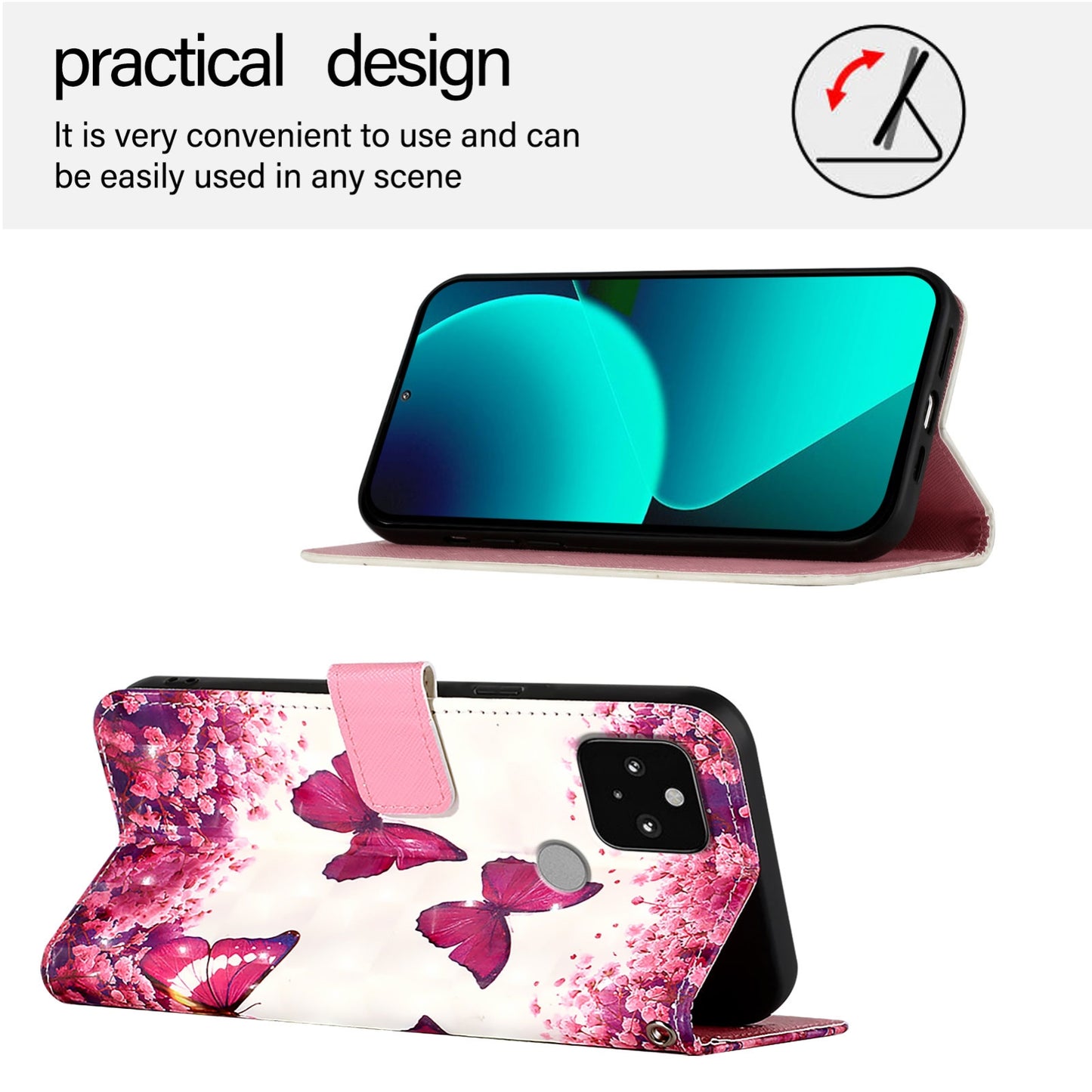 Google Pixel 5 Leather Flip Phone Case with 3D Painted Design, Card Holder, Wallet & Stand Function - Durable Protection & Easy Access