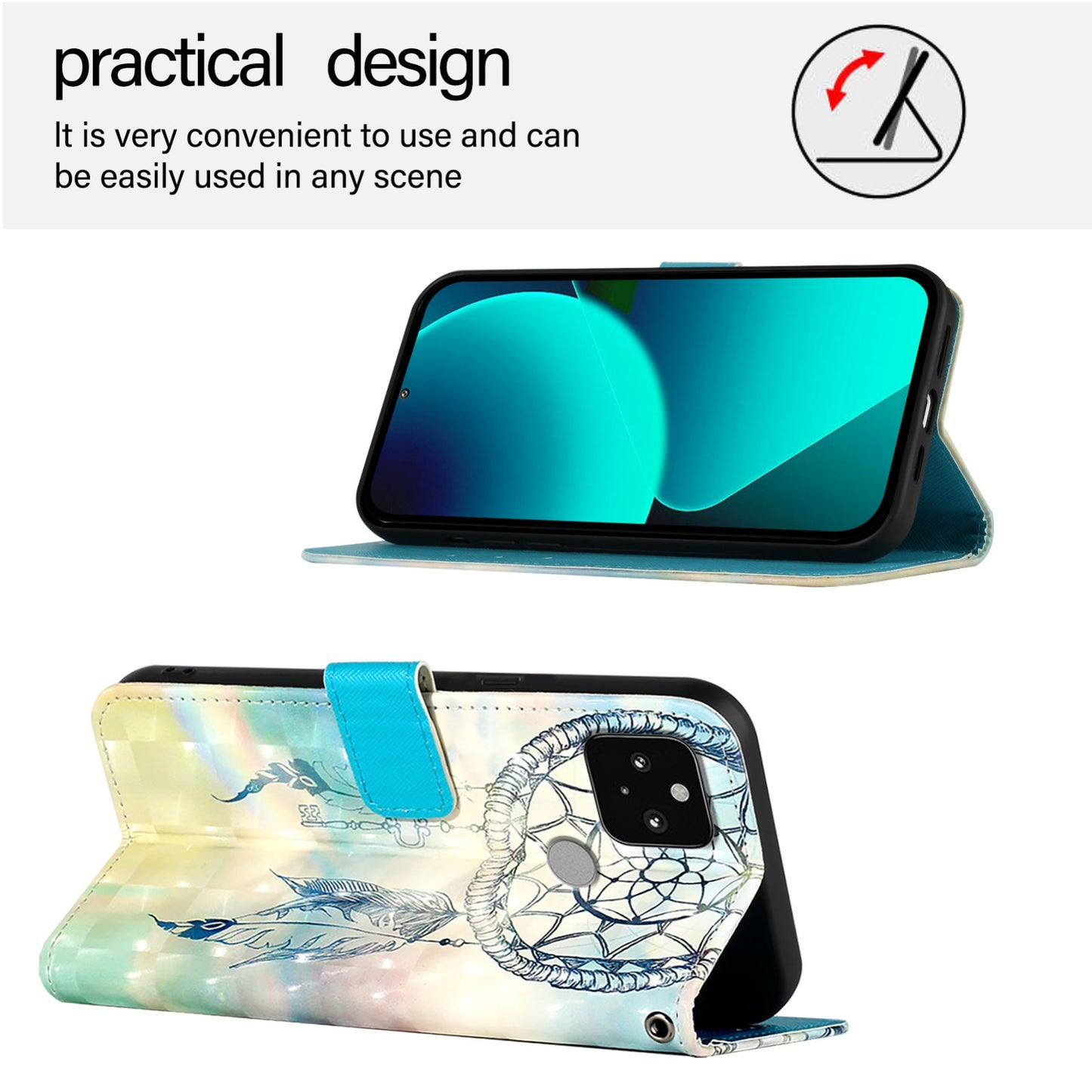 Google Pixel 5 Leather Flip Phone Case with 3D Painted Design, Card Holder, Wallet & Stand Function - Durable Protection & Easy Access