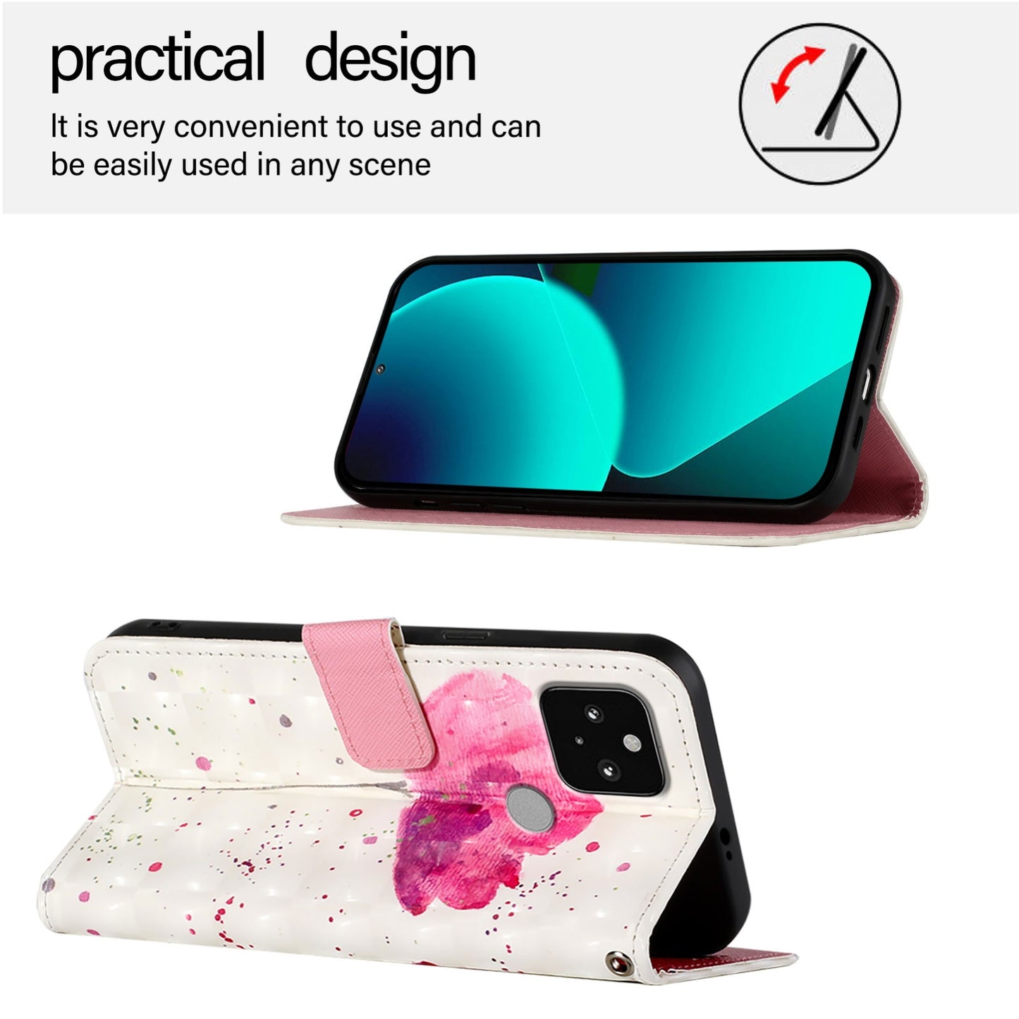 Google Pixel 5 Leather Flip Phone Case with 3D Painted Design, Card Holder, Wallet & Stand Function - Durable Protection & Easy Access