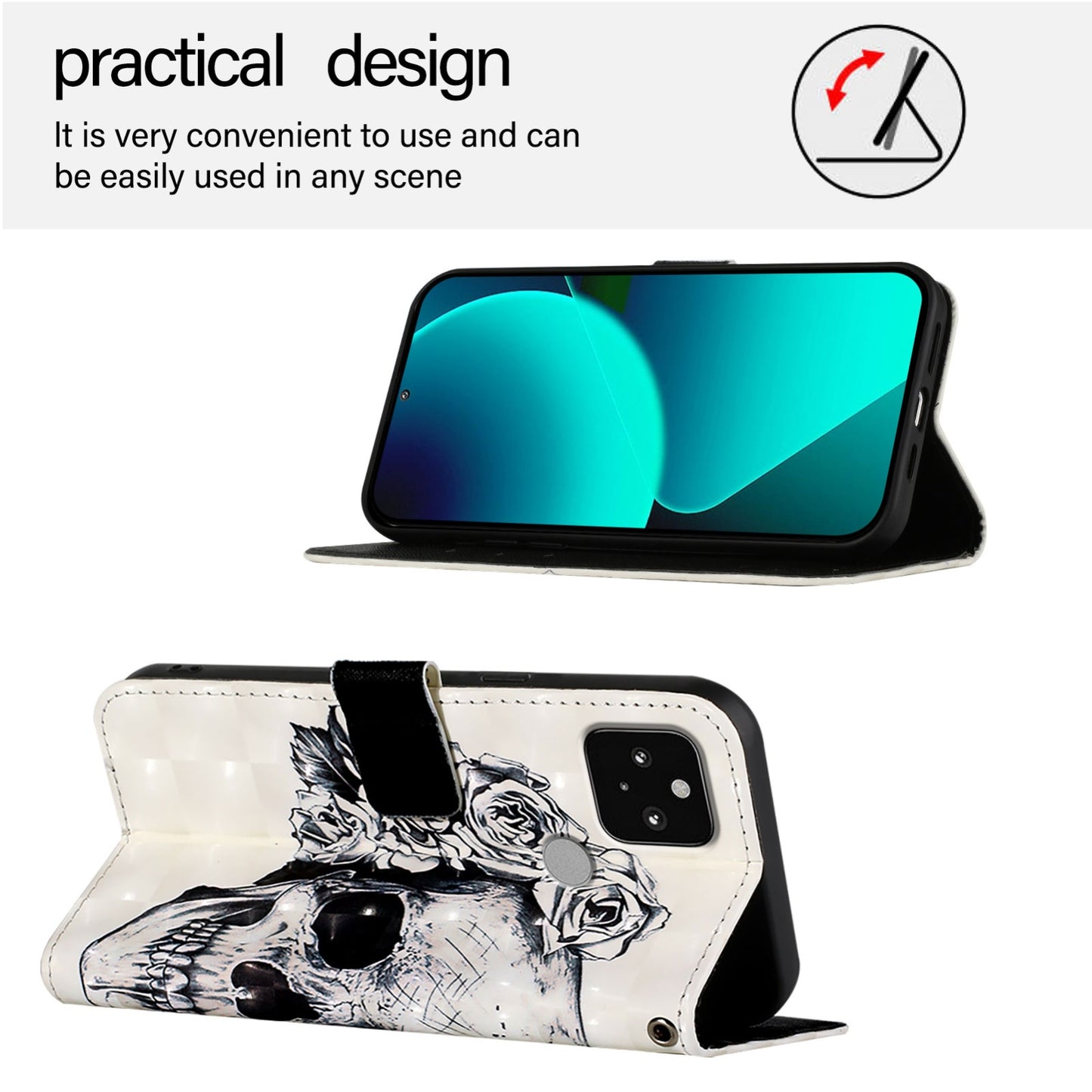 Google Pixel 5 Leather Flip Phone Case with 3D Painted Design, Card Holder, Wallet & Stand Function - Durable Protection & Easy Access