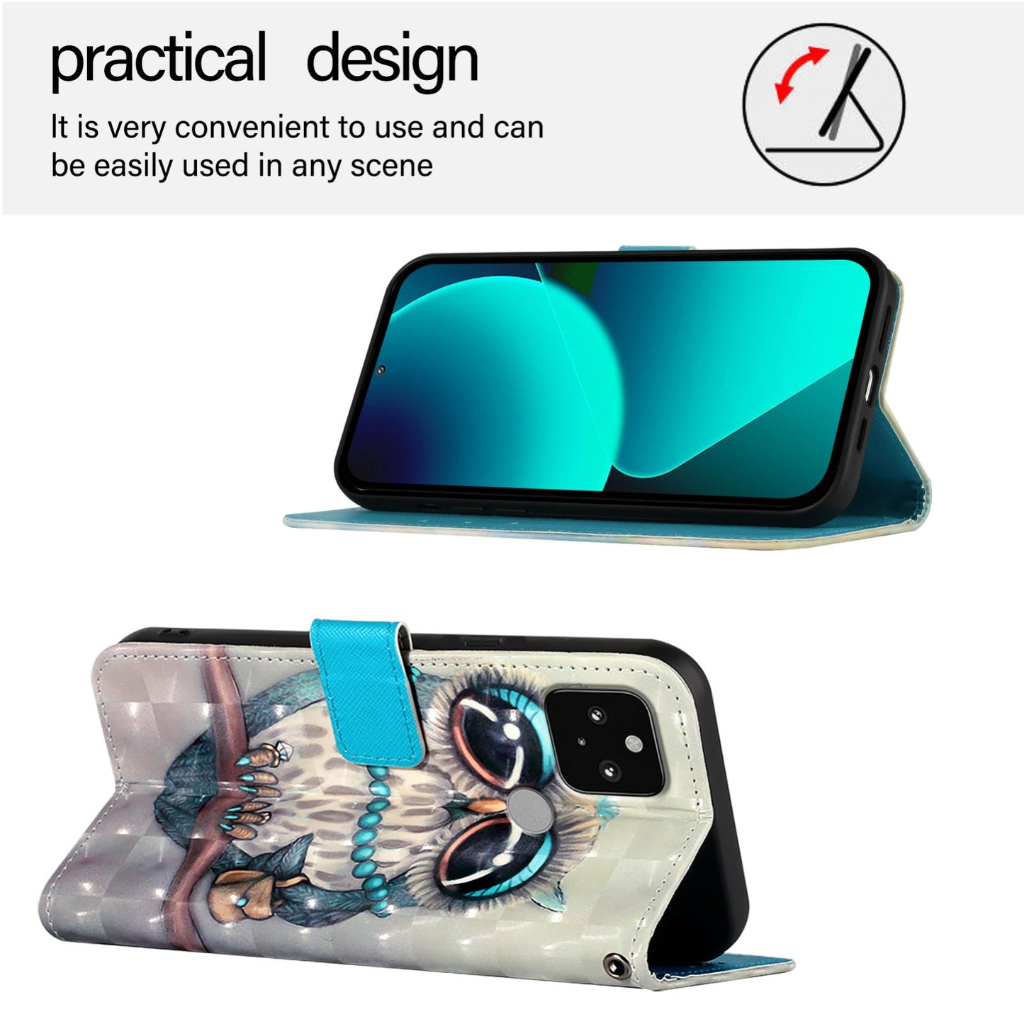 Google Pixel 5 Leather Flip Phone Case with 3D Painted Design, Card Holder, Wallet & Stand Function - Durable Protection & Easy Access
