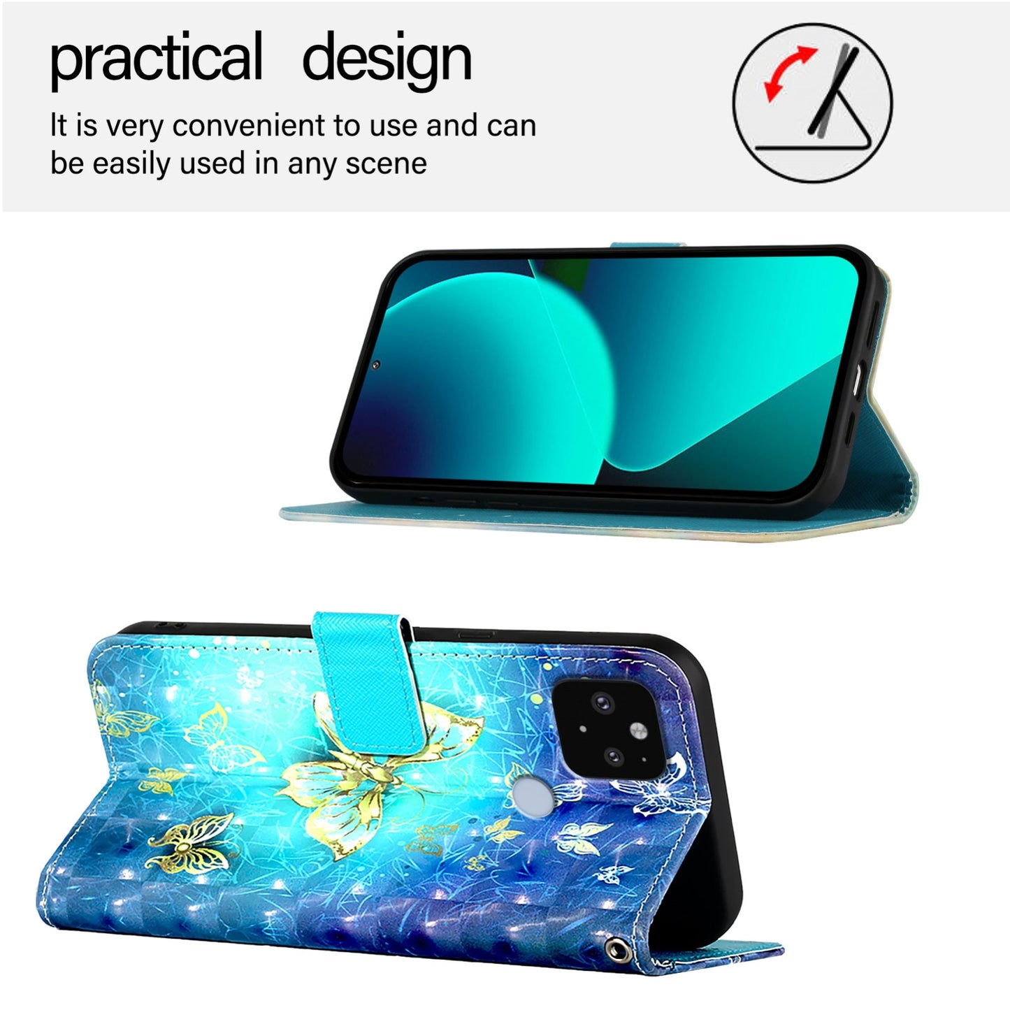 Google Pixel 5 XL Leather Flip Phone Case with 3D Painted Design, Card Holder, Wallet & Stand Function - Durable Protection & Easy Access