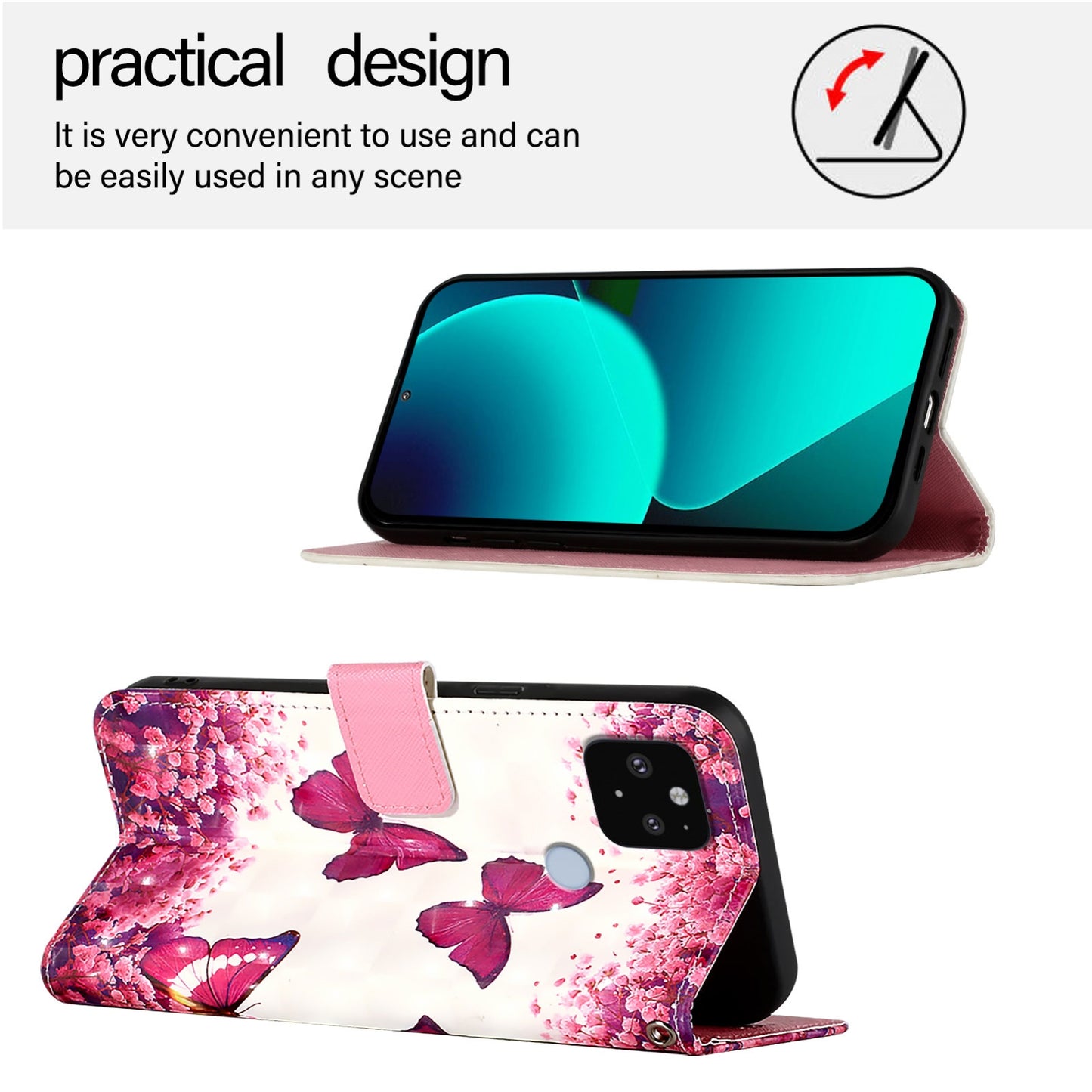 Google Pixel 5 XL Leather Flip Phone Case with 3D Painted Design, Card Holder, Wallet & Stand Function - Durable Protection & Easy Access