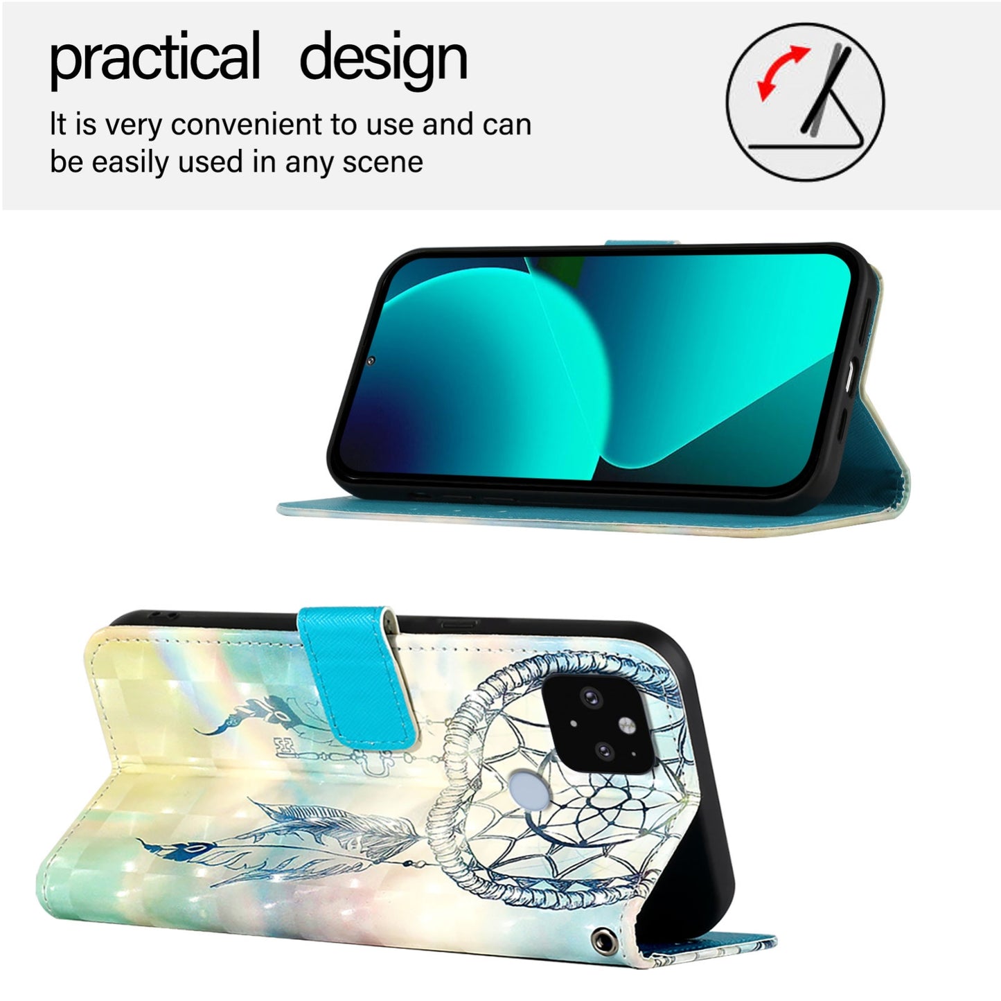 Google Pixel 5 XL Leather Flip Phone Case with 3D Painted Design, Card Holder, Wallet & Stand Function - Durable Protection & Easy Access
