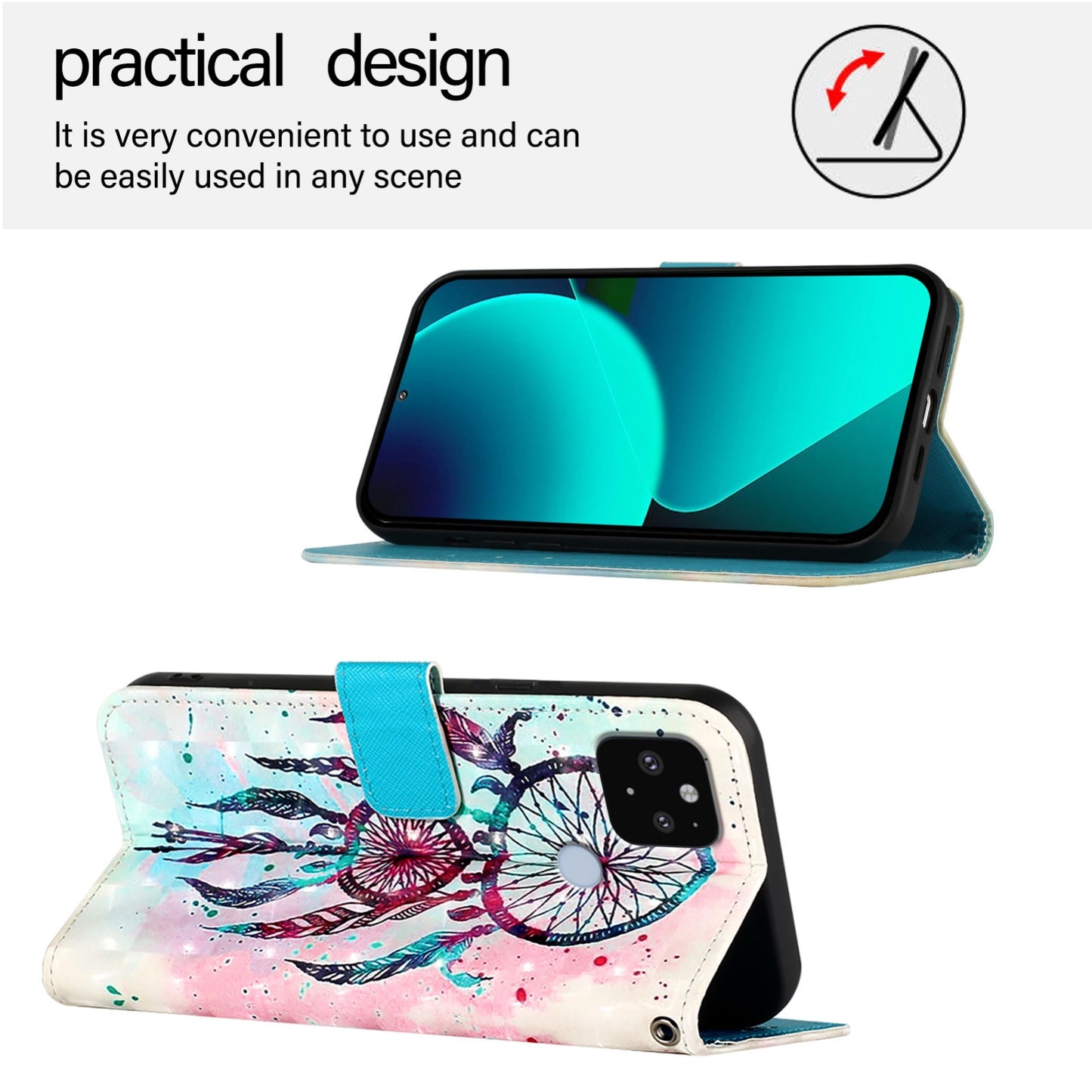 Google Pixel 5 XL Leather Flip Phone Case with 3D Painted Design, Card Holder, Wallet & Stand Function - Durable Protection & Easy Access