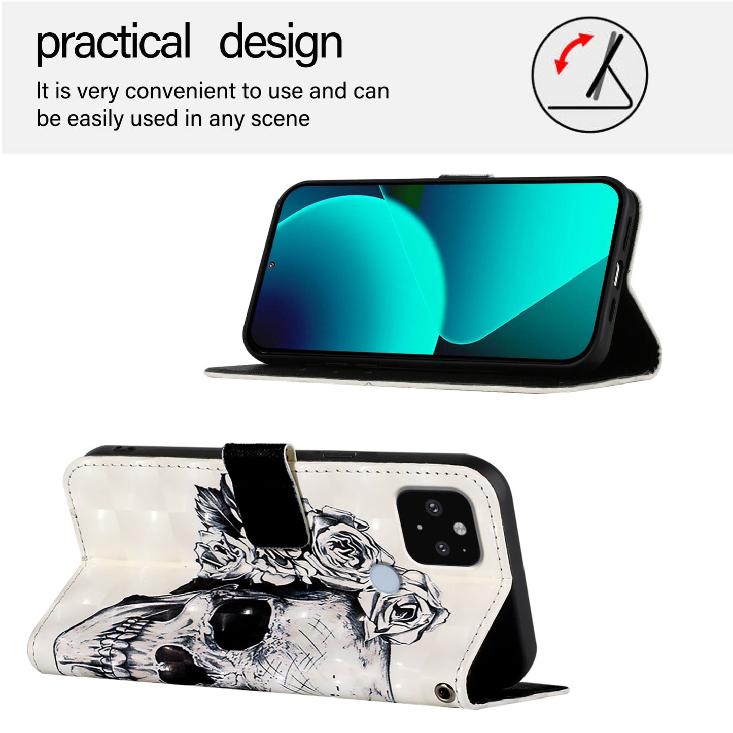 Google Pixel 5 XL Leather Flip Phone Case with 3D Painted Design, Card Holder, Wallet & Stand Function - Durable Protection & Easy Access