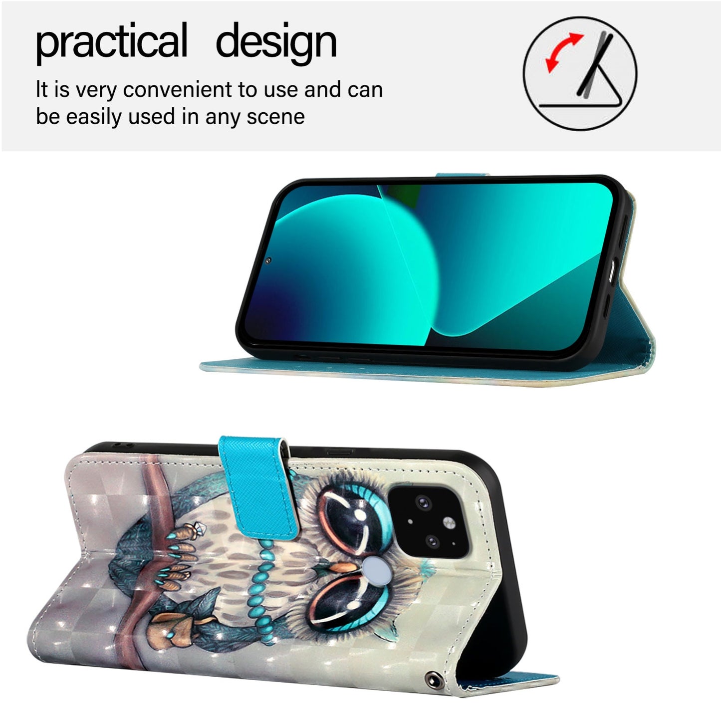 Google Pixel 5 XL Leather Flip Phone Case with 3D Painted Design, Card Holder, Wallet & Stand Function - Durable Protection & Easy Access