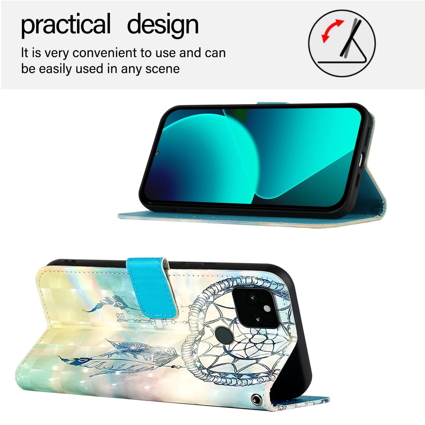 Google Pixel 5a 5G Leather Flip Phone Case with 3D Painted Design, Card Holder, Wallet & Stand Function - Durable Protection & Easy Access