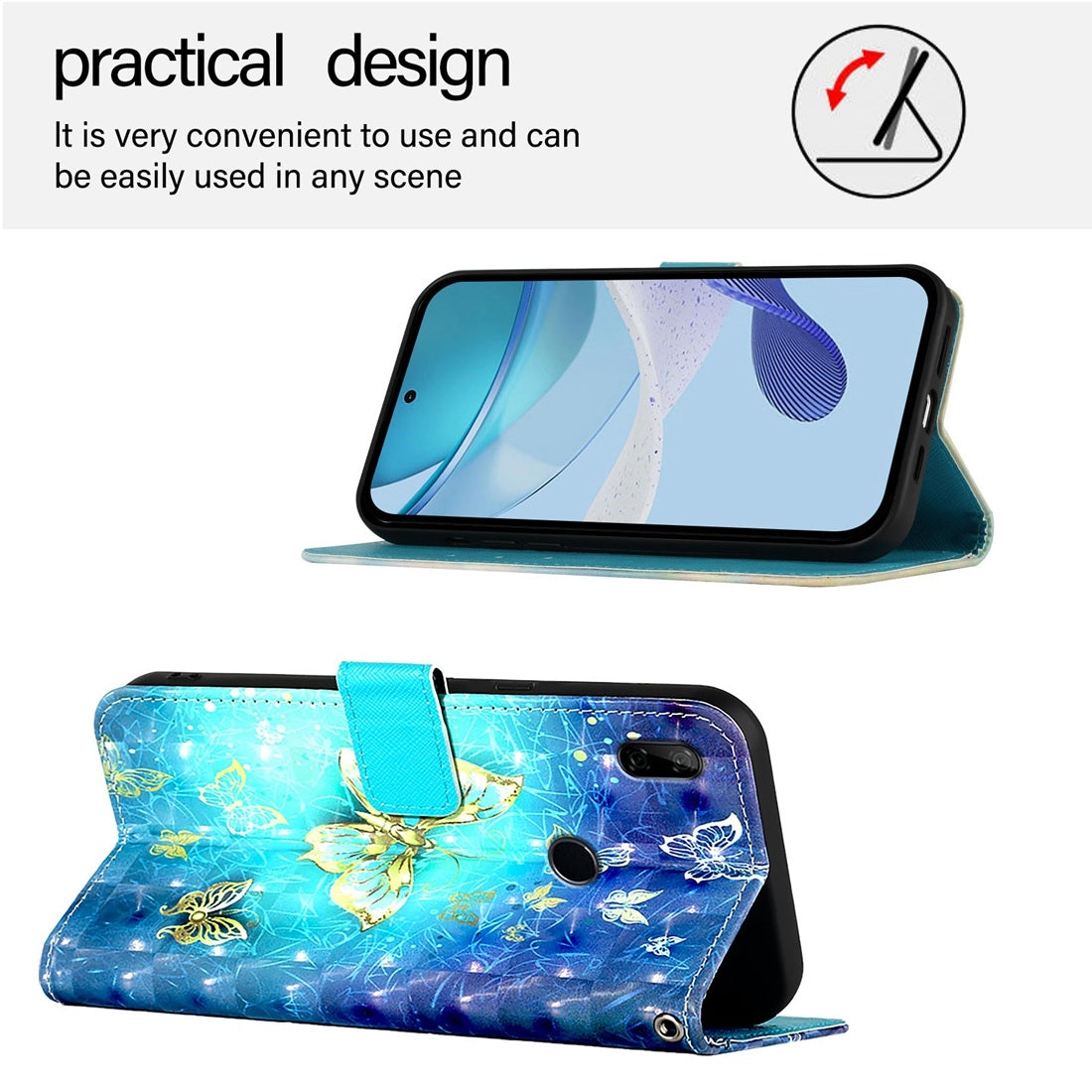 Honor 9X Global Leather Flip Phone Case with 3D Painted Design, Card Holder, Wallet & Stand Function - Durable Protection & Easy Access
