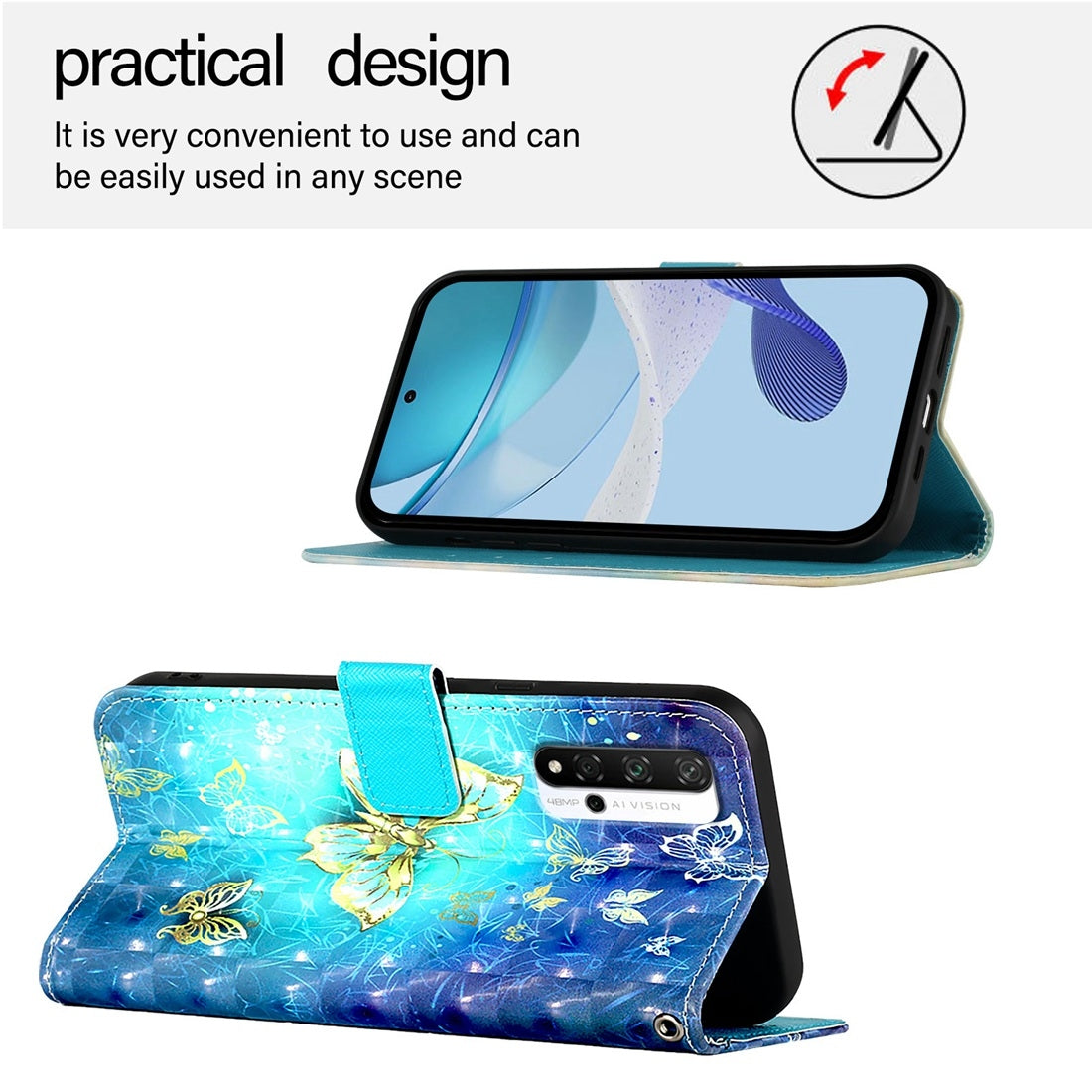 Honor 20 Pro Leather Flip Phone Case with 3D Painted Design, Card Holder, Wallet & Stand Function - Durable Protection & Easy Access