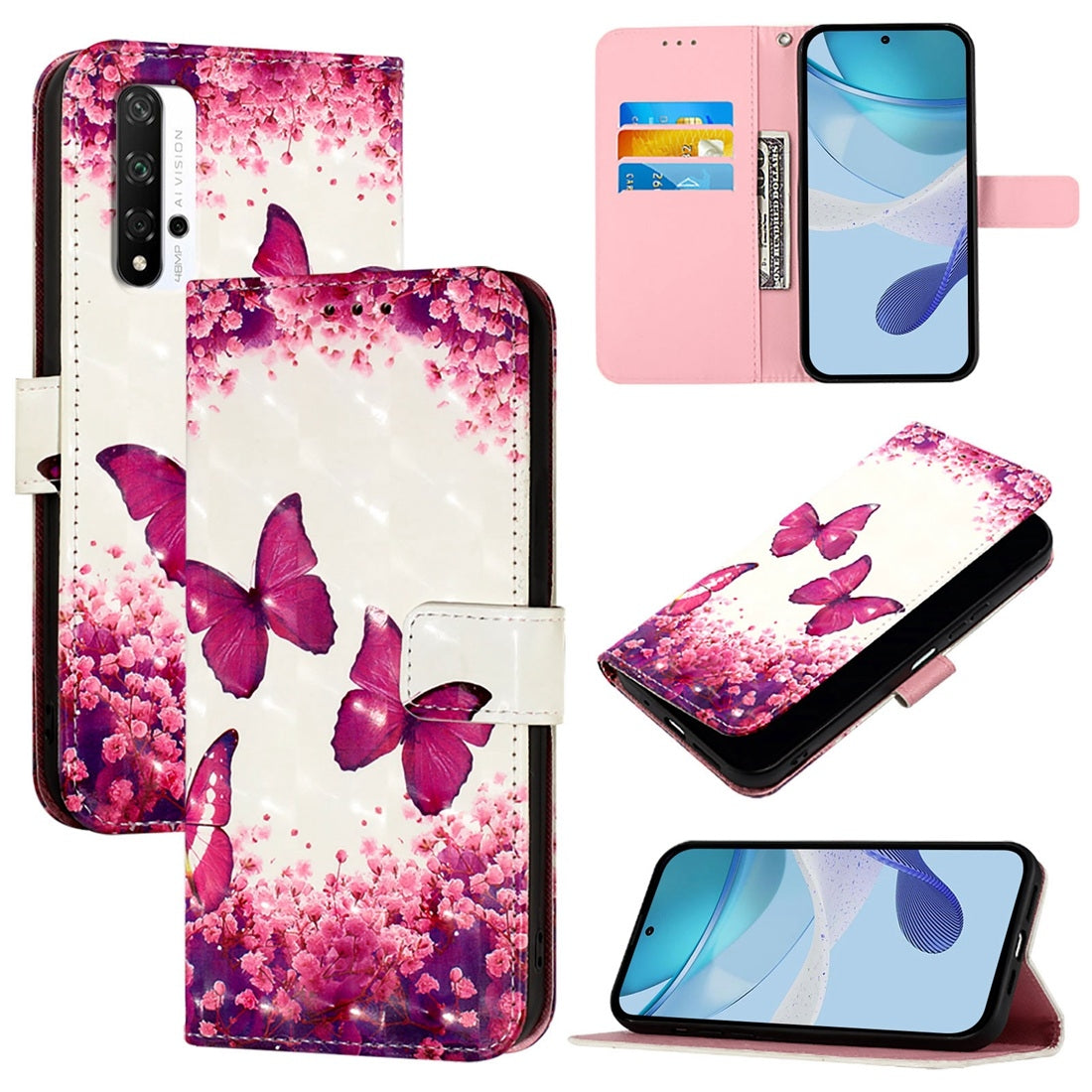 Honor 20 Leather Flip Phone Case with 3D Painted Design, Card Holder, Wallet & Stand Function - Durable Protection & Easy Access
