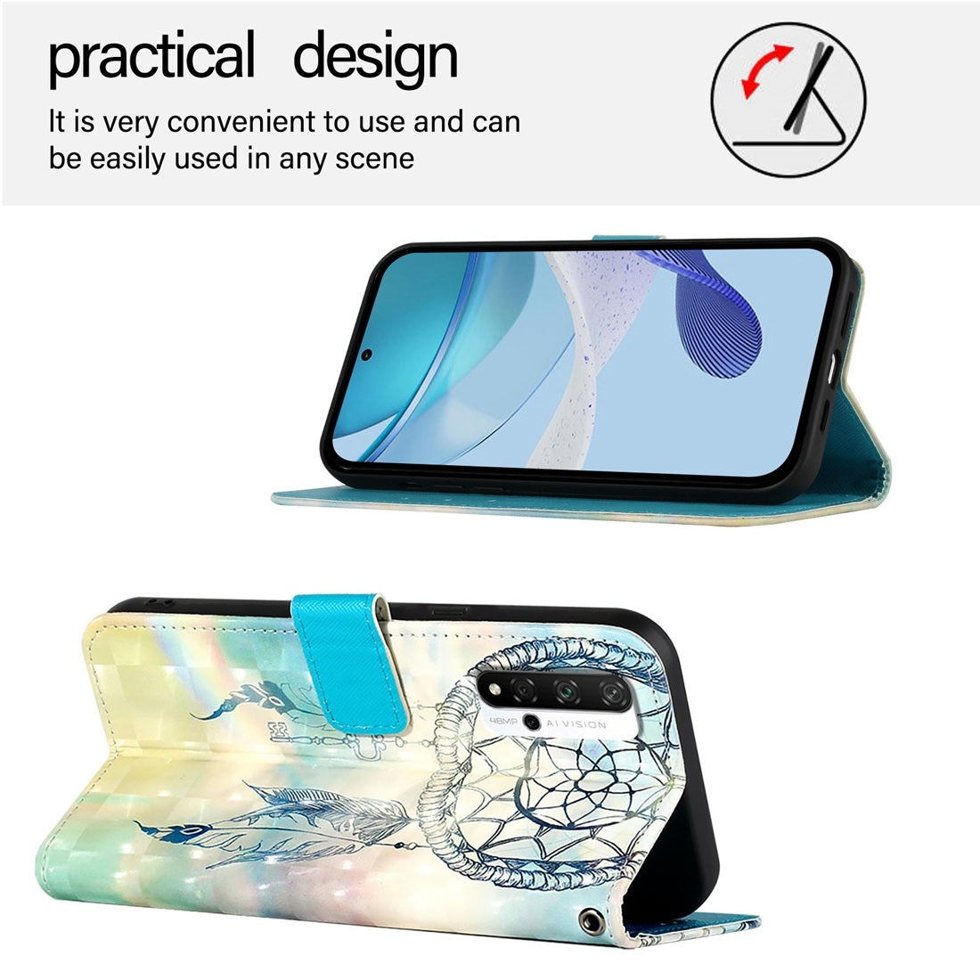 Honor 20 Pro Leather Flip Phone Case with 3D Painted Design, Card Holder, Wallet & Stand Function - Durable Protection & Easy Access