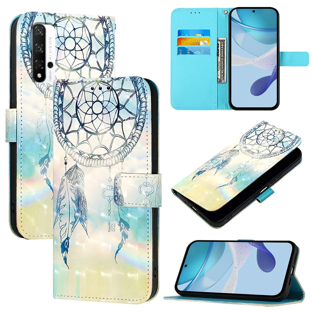 Honor 20 Pro Leather Flip Phone Case with 3D Painted Design, Card Holder, Wallet & Stand Function - Durable Protection & Easy Access