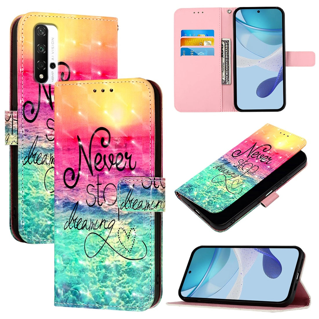 Honor 20 Leather Flip Phone Case with 3D Painted Design, Card Holder, Wallet & Stand Function - Durable Protection & Easy Access