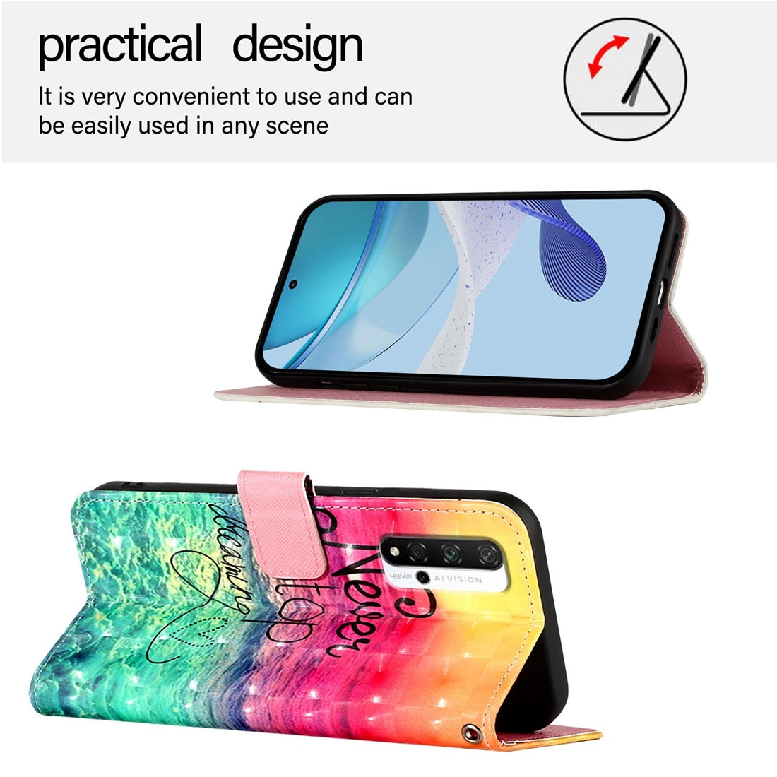 Honor 20 Pro Leather Flip Phone Case with 3D Painted Design, Card Holder, Wallet & Stand Function - Durable Protection & Easy Access