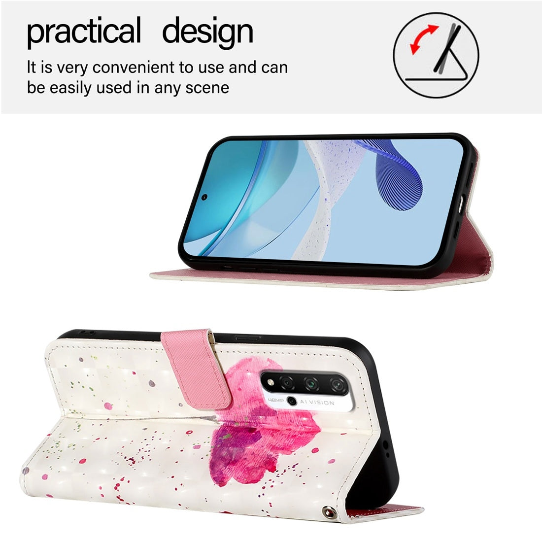 Honor 20 Pro Leather Flip Phone Case with 3D Painted Design, Card Holder, Wallet & Stand Function - Durable Protection & Easy Access