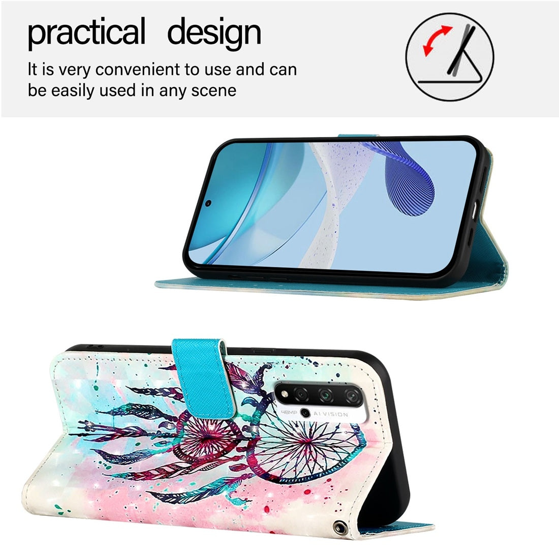 Honor 20 Pro Leather Flip Phone Case with 3D Painted Design, Card Holder, Wallet & Stand Function - Durable Protection & Easy Access