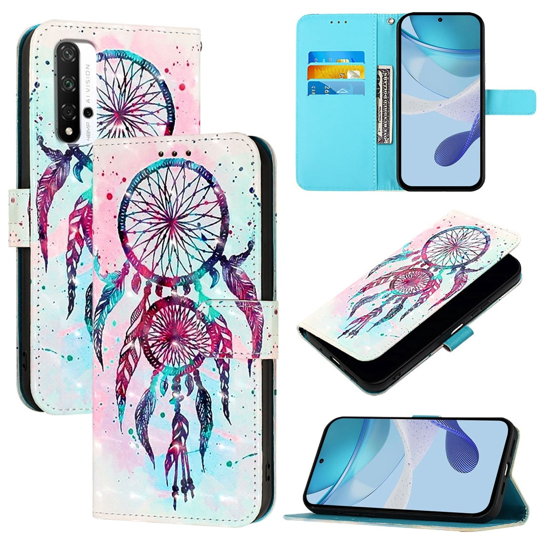 Honor 20 Pro Leather Flip Phone Case with 3D Painted Design, Card Holder, Wallet & Stand Function - Durable Protection & Easy Access