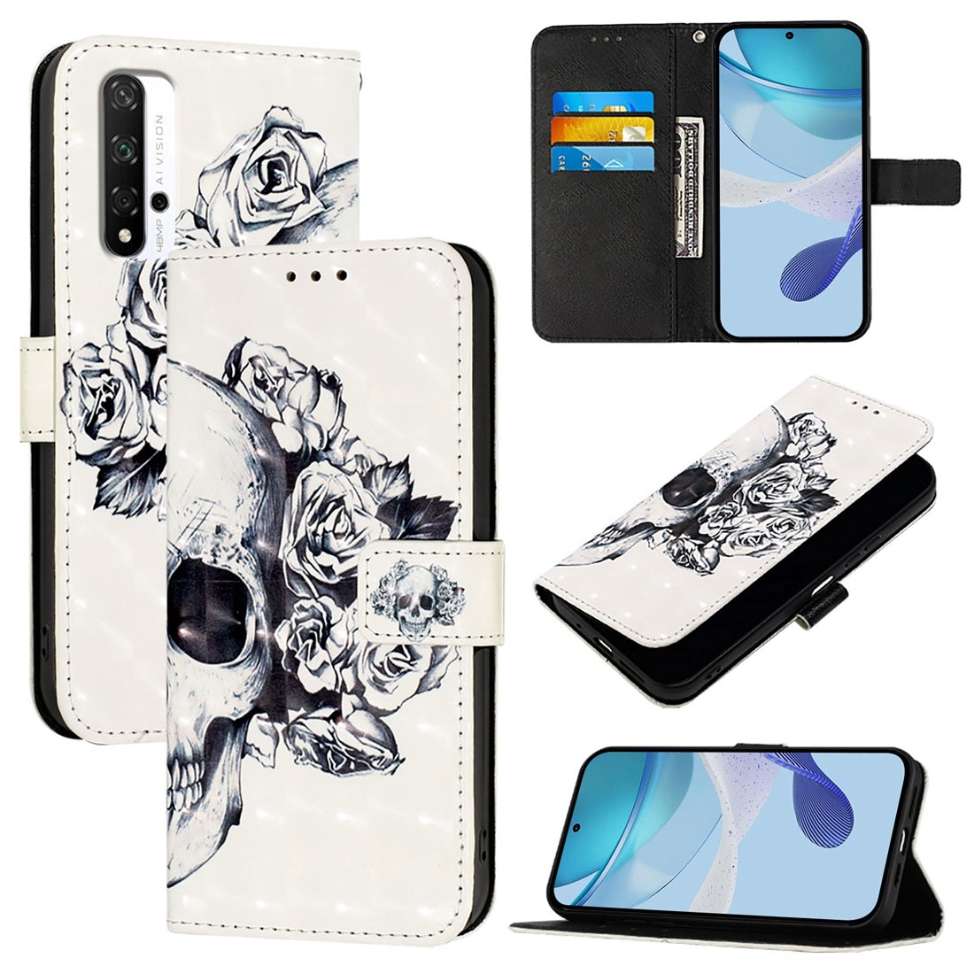 Honor 20 Pro Leather Flip Phone Case with 3D Painted Design, Card Holder, Wallet & Stand Function - Durable Protection & Easy Access