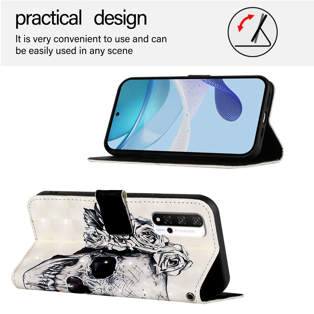 Honor 20 Pro Leather Flip Phone Case with 3D Painted Design, Card Holder, Wallet & Stand Function - Durable Protection & Easy Access