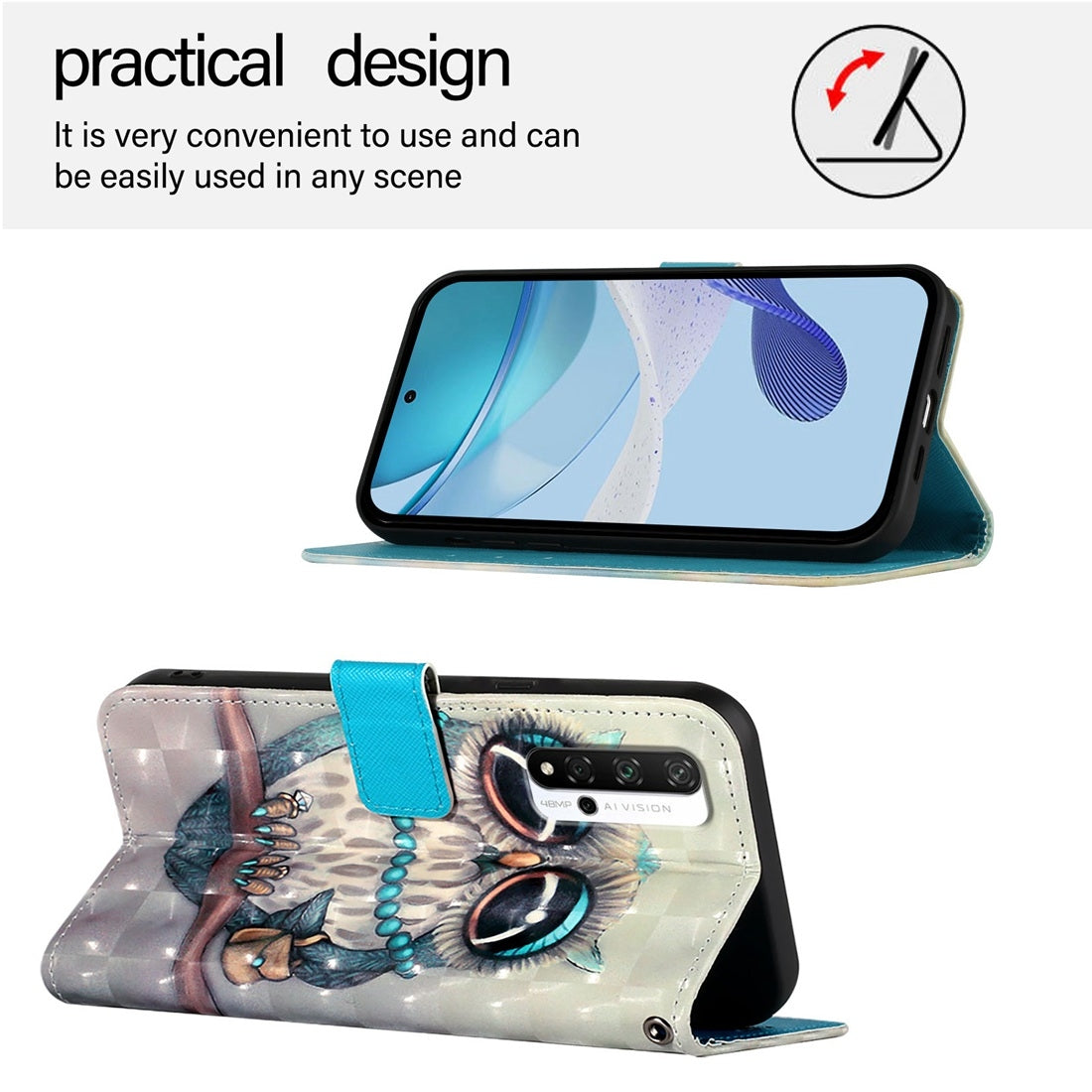 Honor 20 Leather Flip Phone Case with 3D Painted Design, Card Holder, Wallet & Stand Function - Durable Protection & Easy Access