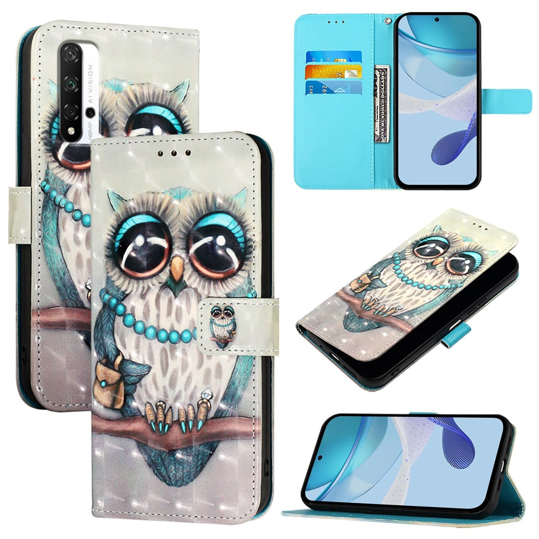 Honor 20 Pro Leather Flip Phone Case with 3D Painted Design, Card Holder, Wallet & Stand Function - Durable Protection & Easy Access