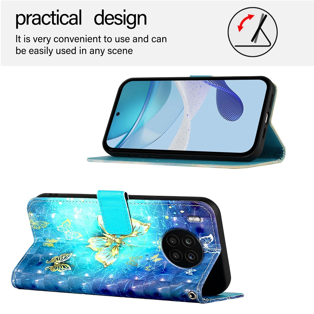 Honor 50 Lite Leather Flip Phone Case with 3D Painted Design, Card Holder, Wallet & Stand Function - Durable Protection & Easy Access