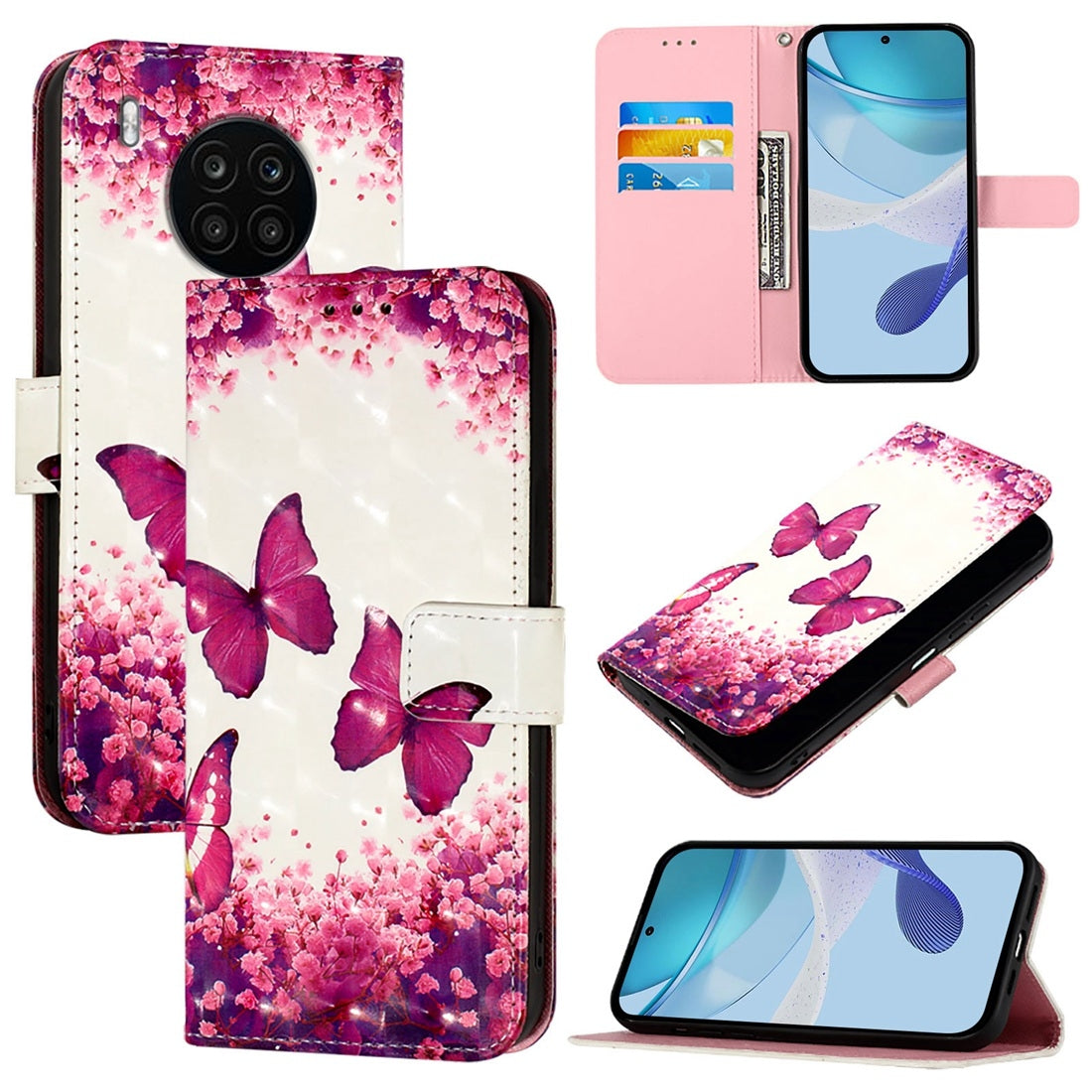 Honor 50 Lite Leather Flip Phone Case with 3D Painted Design, Card Holder, Wallet & Stand Function - Durable Protection & Easy Access