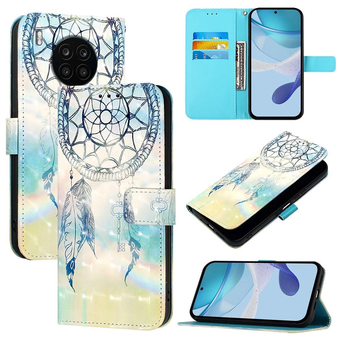 Honor 50 Lite Leather Flip Phone Case with 3D Painted Design, Card Holder, Wallet & Stand Function - Durable Protection & Easy Access