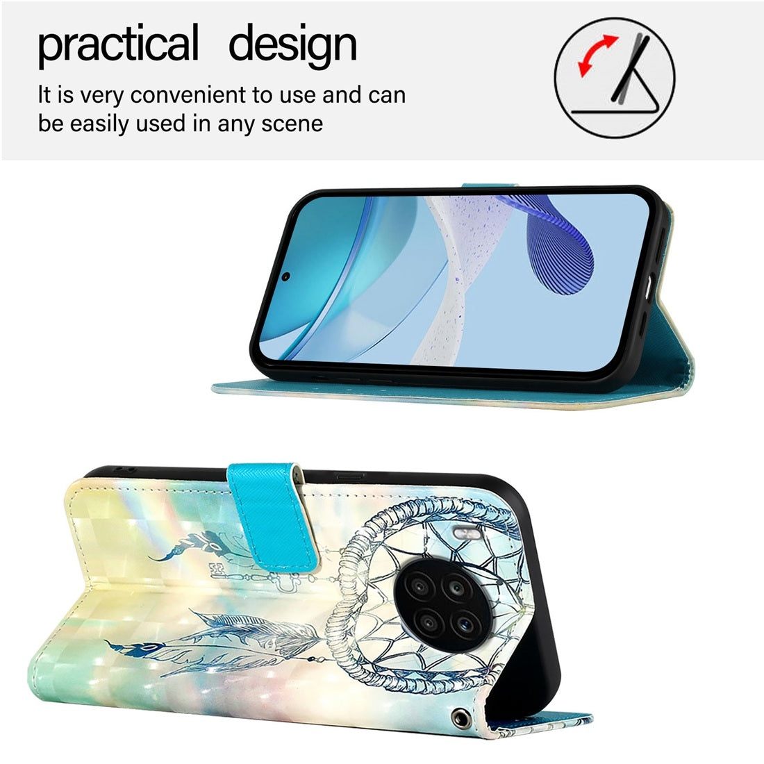 Honor 50 Lite Leather Flip Phone Case with 3D Painted Design, Card Holder, Wallet & Stand Function - Durable Protection & Easy Access