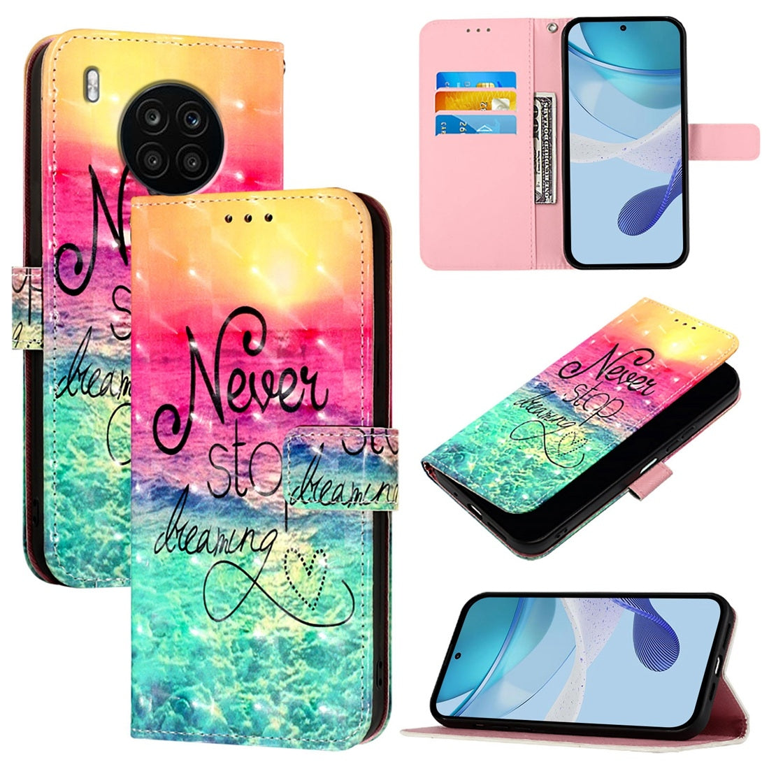 Honor 50 Lite Leather Flip Phone Case with 3D Painted Design, Card Holder, Wallet & Stand Function - Durable Protection & Easy Access