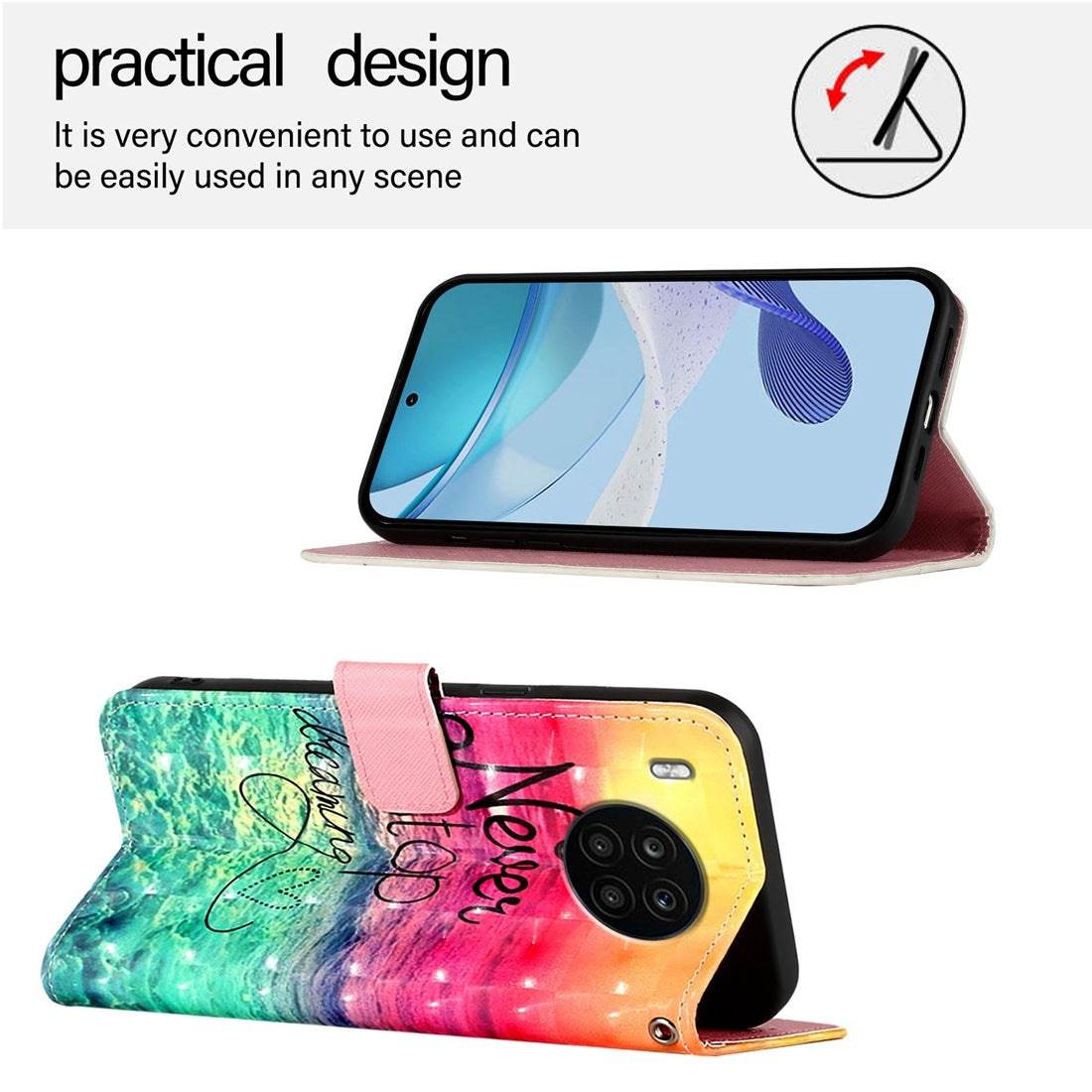 Honor 50 Lite Leather Flip Phone Case with 3D Painted Design, Card Holder, Wallet & Stand Function - Durable Protection & Easy Access
