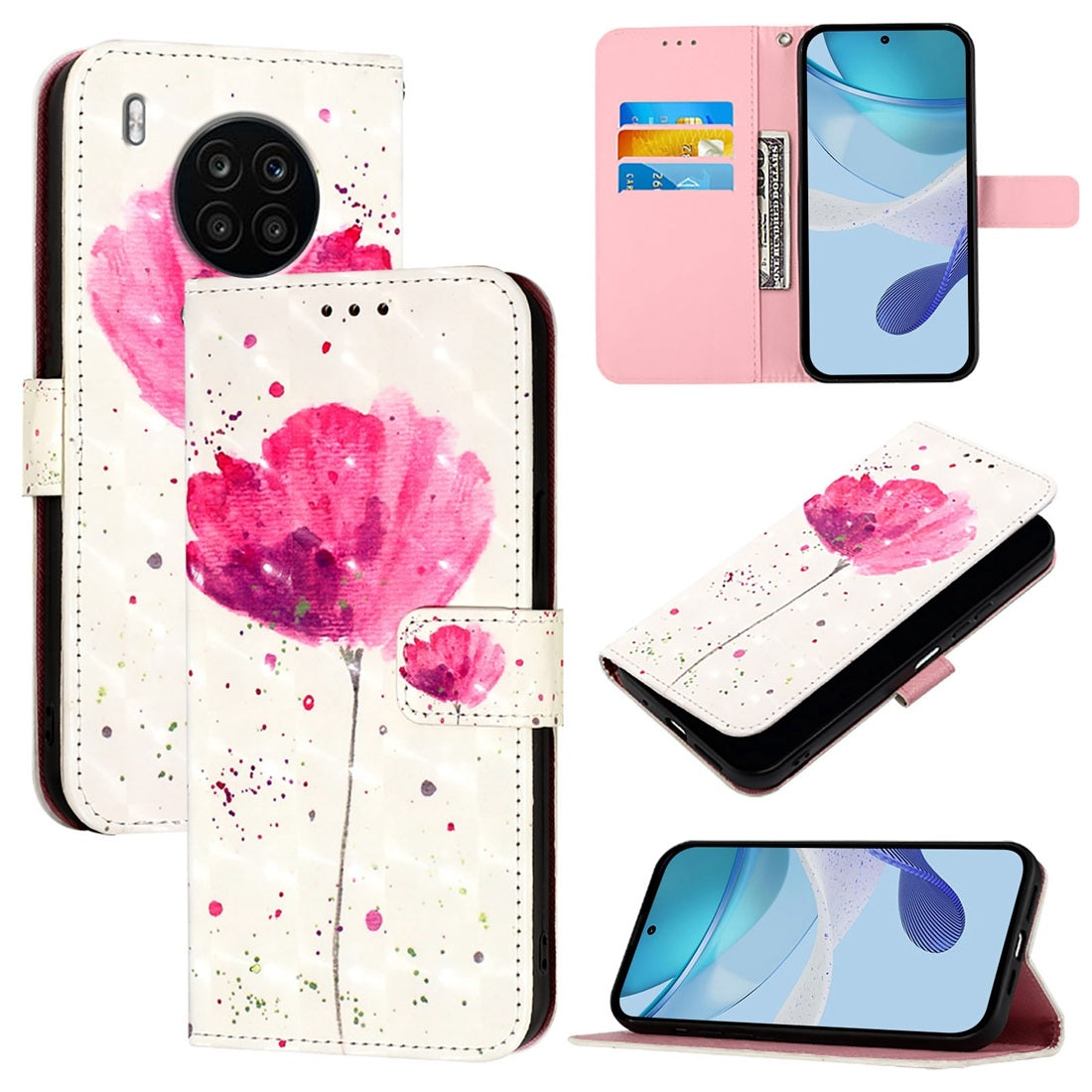 Honor 50 Lite Leather Flip Phone Case with 3D Painted Design, Card Holder, Wallet & Stand Function - Durable Protection & Easy Access