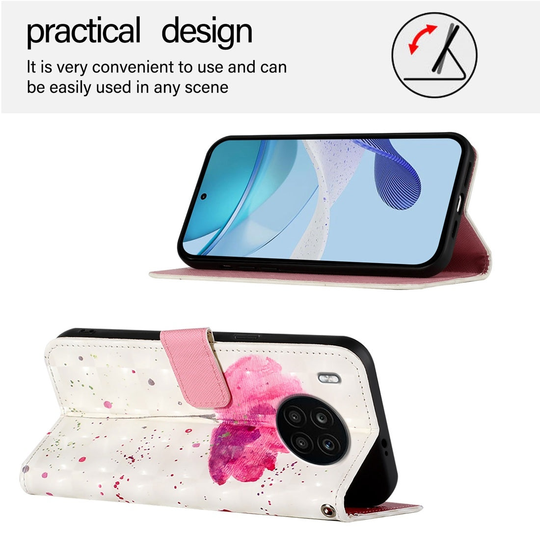 Honor 50 Lite Leather Flip Phone Case with 3D Painted Design, Card Holder, Wallet & Stand Function - Durable Protection & Easy Access