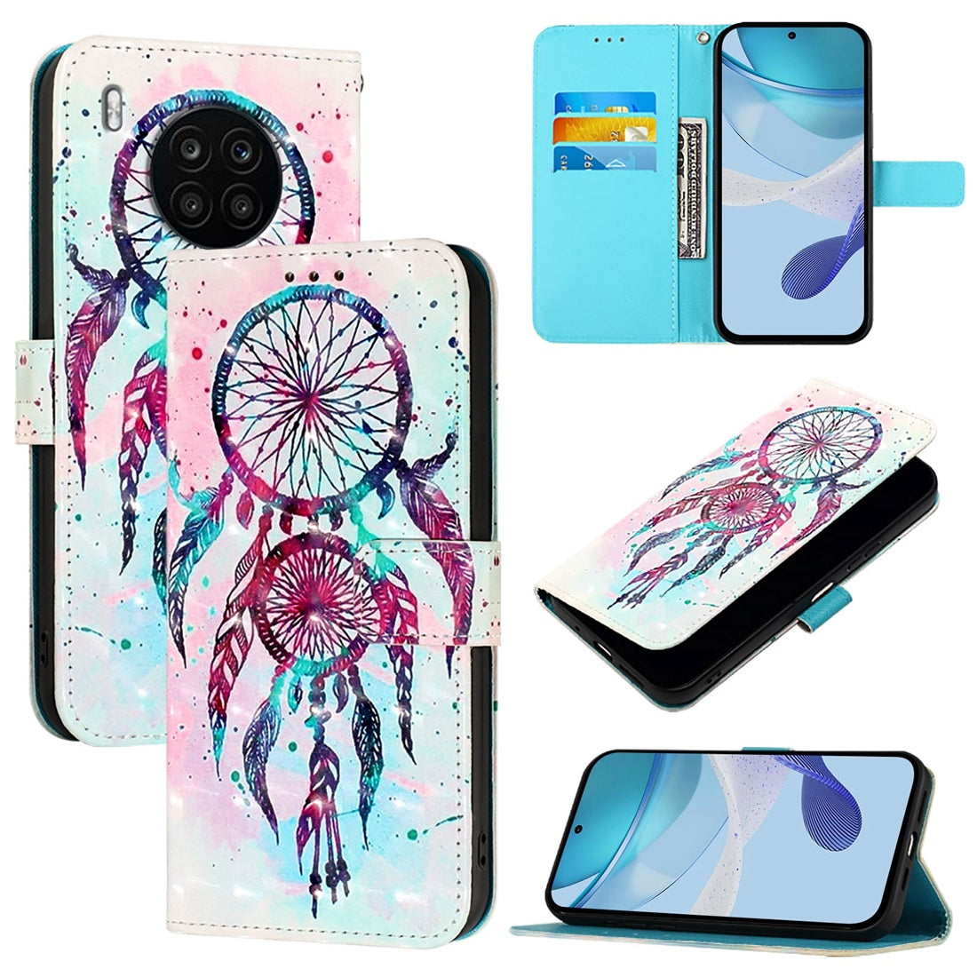 Honor 50 Lite Leather Flip Phone Case with 3D Painted Design, Card Holder, Wallet & Stand Function - Durable Protection & Easy Access