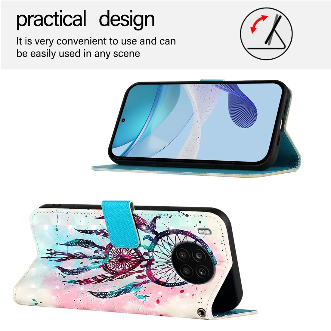 Honor 50 Lite Leather Flip Phone Case with 3D Painted Design, Card Holder, Wallet & Stand Function - Durable Protection & Easy Access