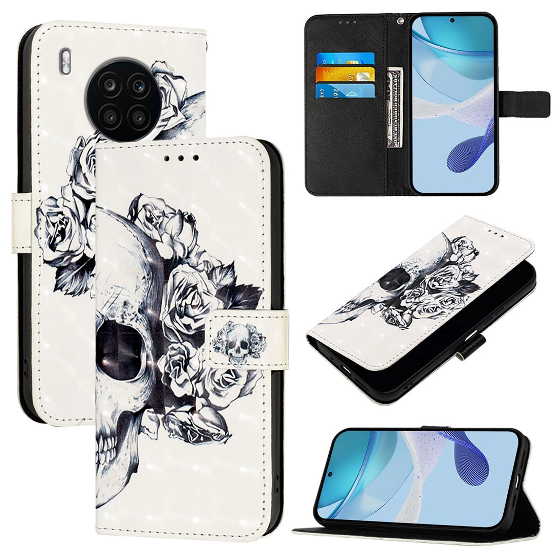 Honor 50 Lite Leather Flip Phone Case with 3D Painted Design, Card Holder, Wallet & Stand Function - Durable Protection & Easy Access