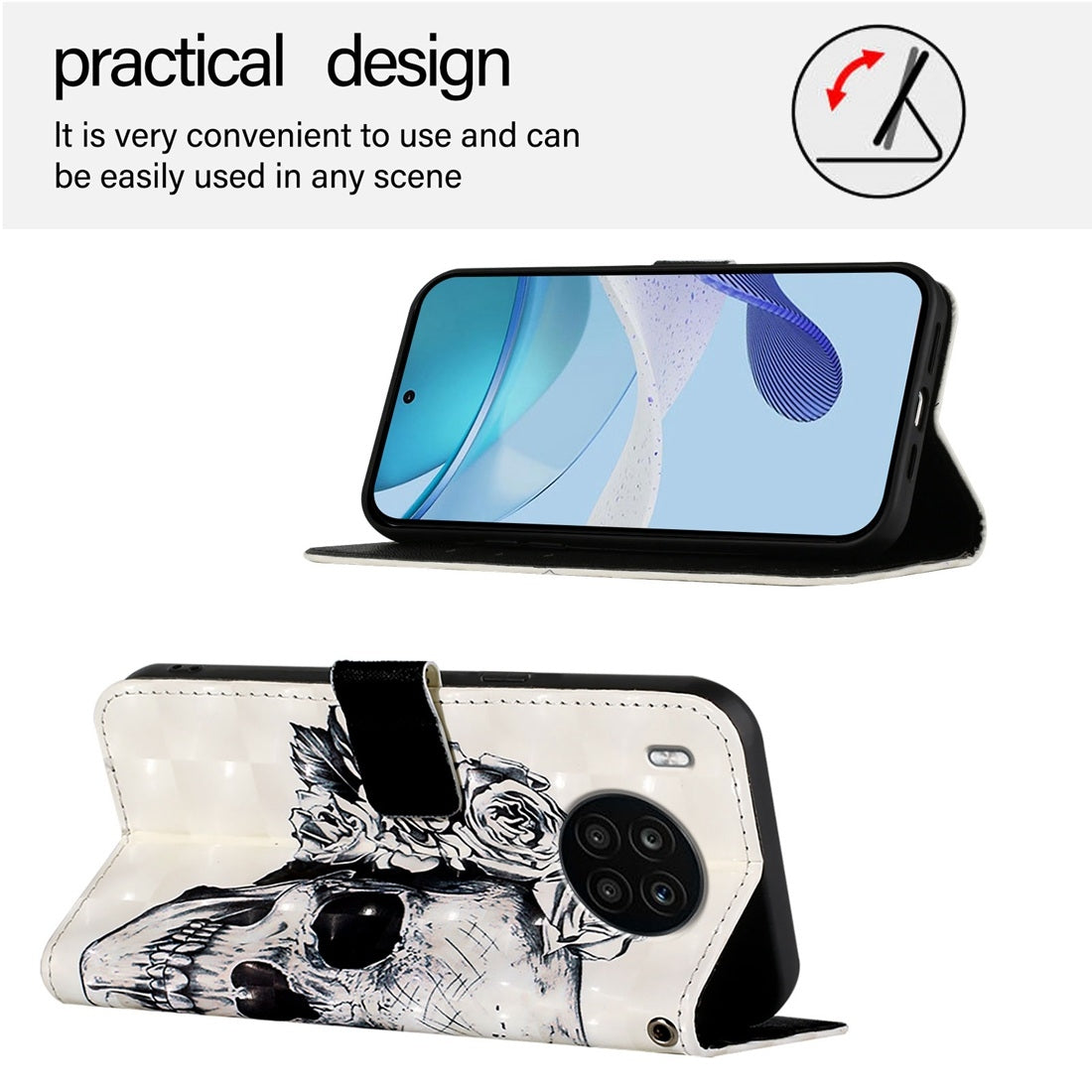 Honor 50 Lite Leather Flip Phone Case with 3D Painted Design, Card Holder, Wallet & Stand Function - Durable Protection & Easy Access