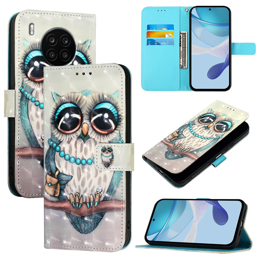 Honor 50 Lite Leather Flip Phone Case with 3D Painted Design, Card Holder, Wallet & Stand Function - Durable Protection & Easy Access