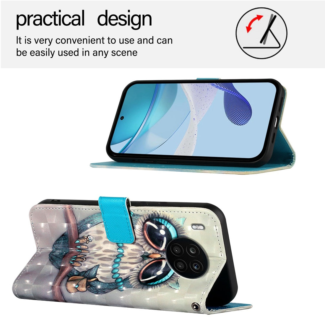 Honor 50 Lite Leather Flip Phone Case with 3D Painted Design, Card Holder, Wallet & Stand Function - Durable Protection & Easy Access