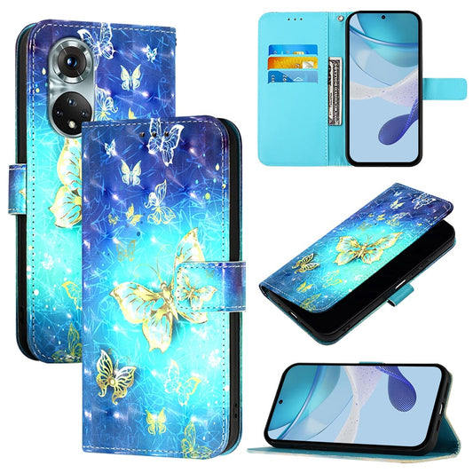 Honor 50 Pro Leather Flip Phone Case with 3D Painted Design, Card Holder, Wallet & Stand Function - Durable Protection & Easy Access