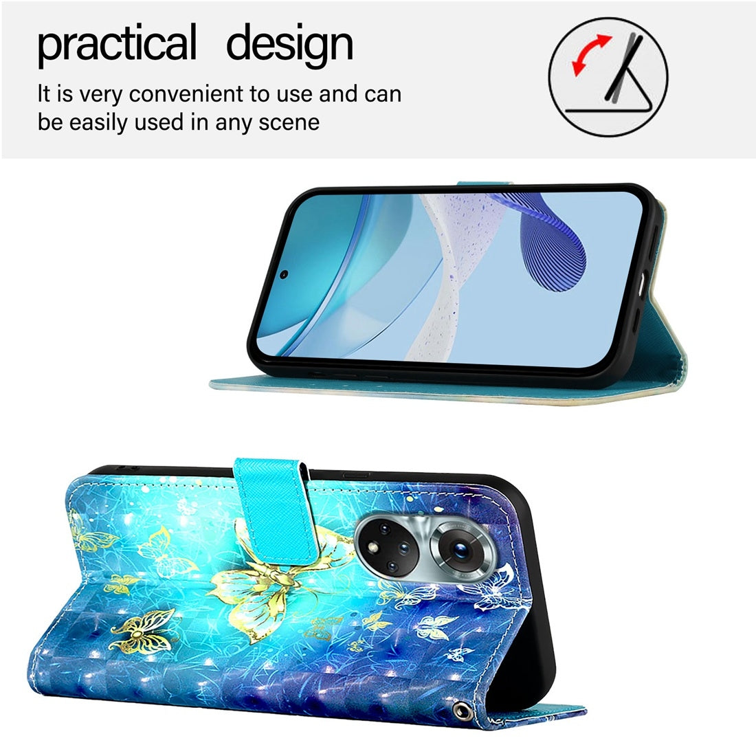 Honor 50 Pro Leather Flip Phone Case with 3D Painted Design, Card Holder, Wallet & Stand Function - Durable Protection & Easy Access